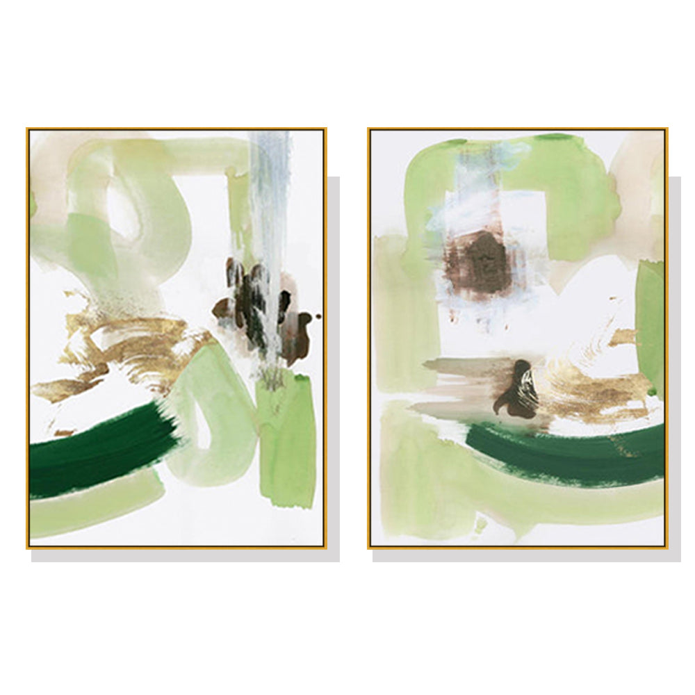 100cmx150cm Abstract Green Mint 2 Sets Gold Frame Canvas Wall Art