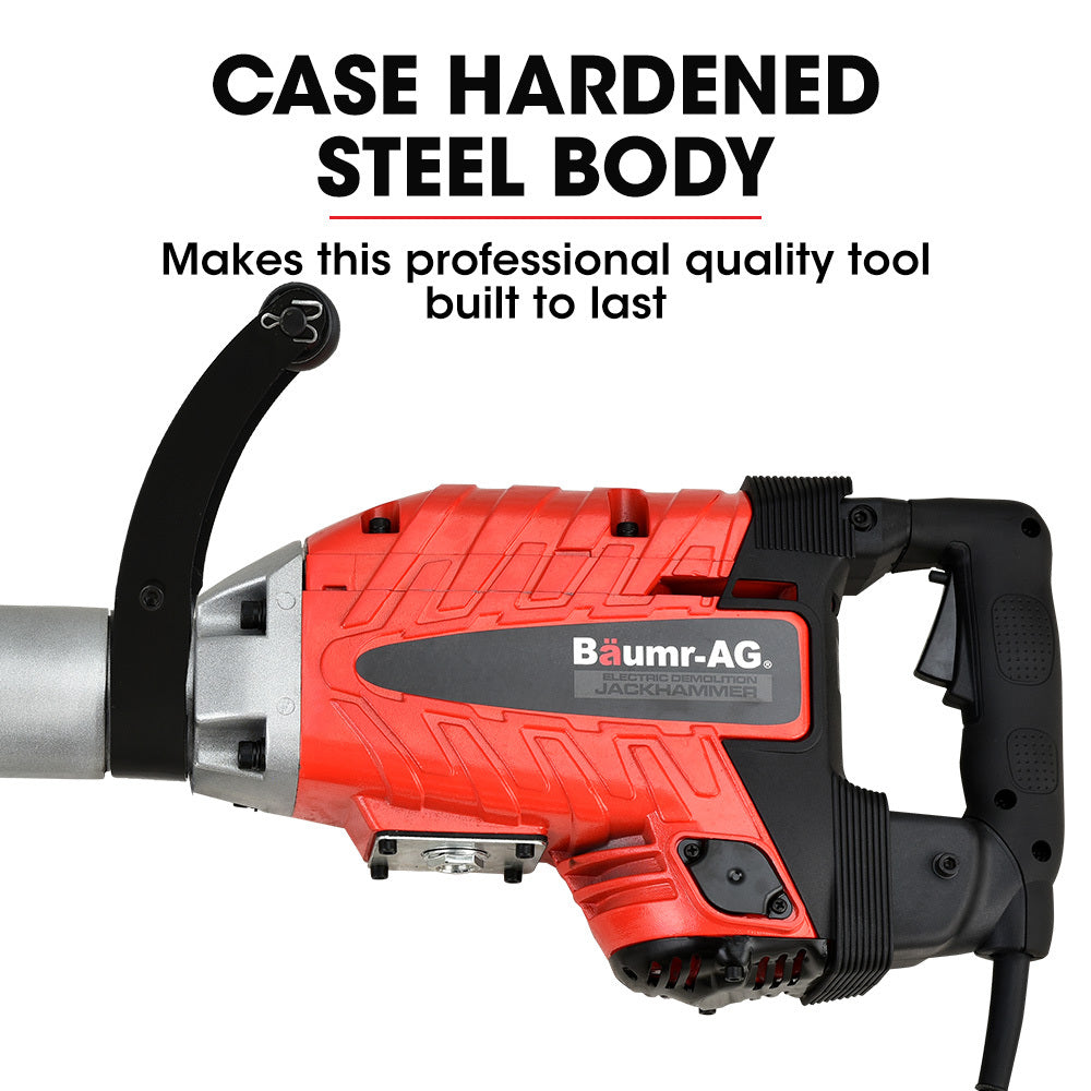 Baumr-AG 2400W Pro-Grade Electric Demolition Jackhammer, with 3 Bonus Chisels, Carry Case