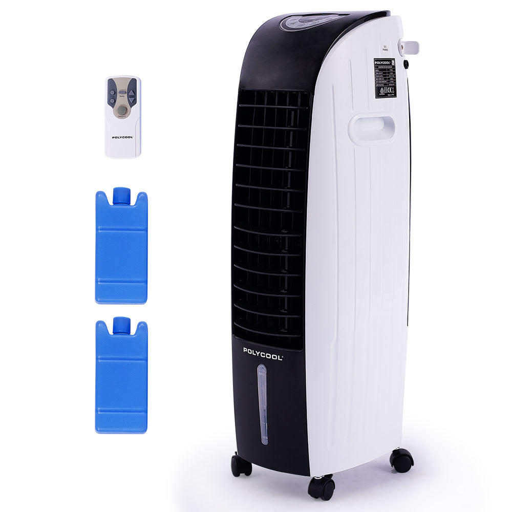 POLYCOOL 6L Evaporative Air Cooler Portable Household Fan, Purifier, Humidifier, Remote Control, White and Black