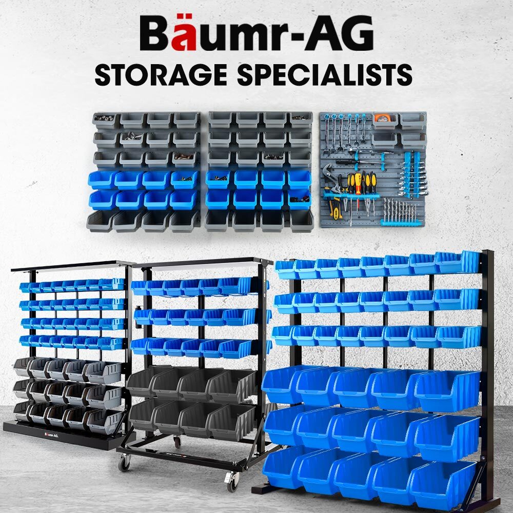 BAUMR-AG 69pc Wall Mounted Parts Bin Rack with Tool Holders - Blue