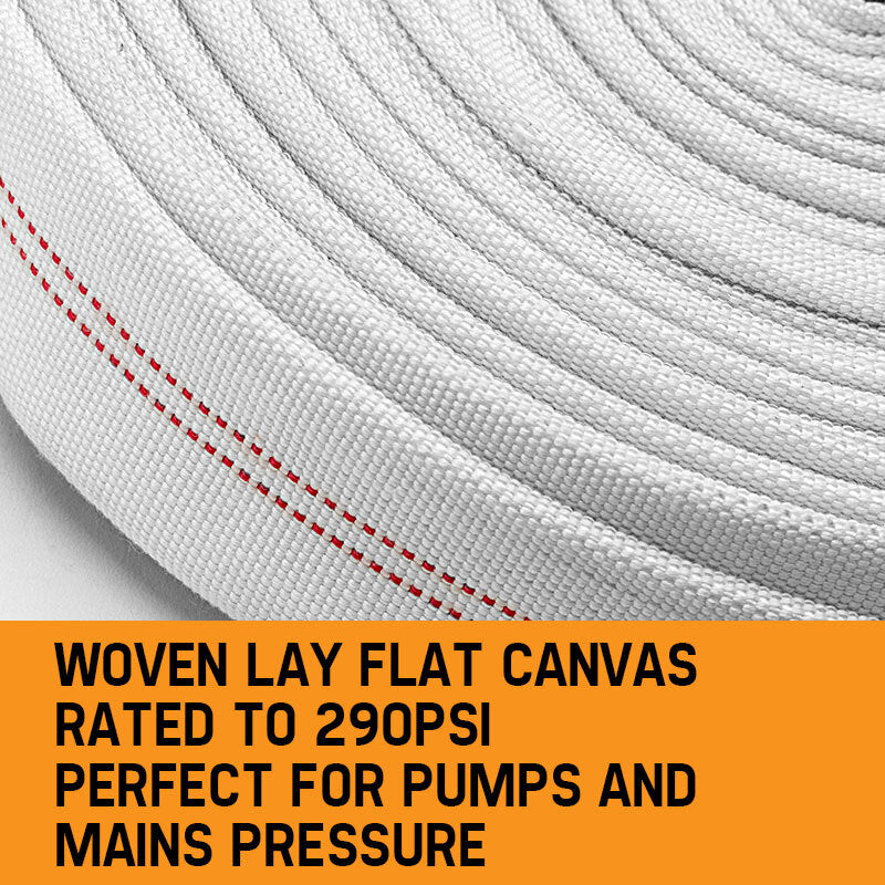 PROTEGE Fire Fighting Hose - 36m 1.5 Lay Flat Canvas Adjustable Nozzle