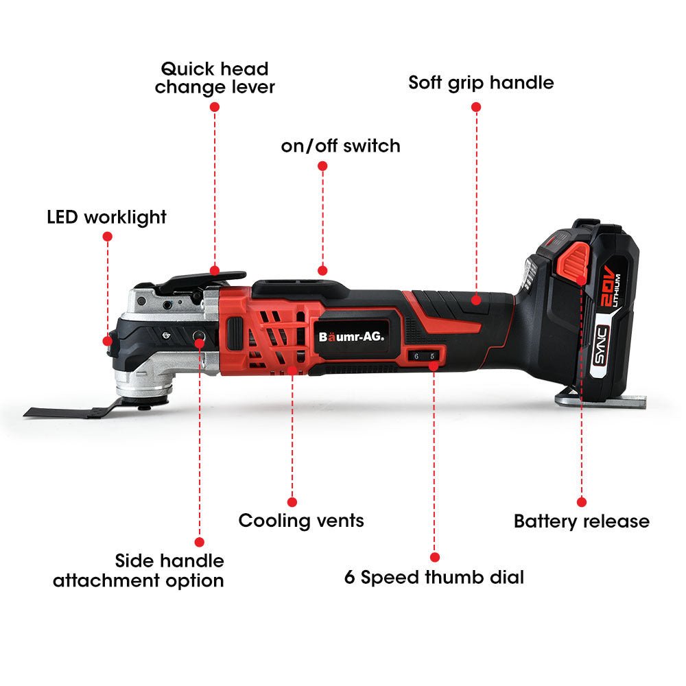 Baumr-AG 20V Cordless Oscillating Multi-Tool Cutting Saw Battery Sander Kit Lithium Battery