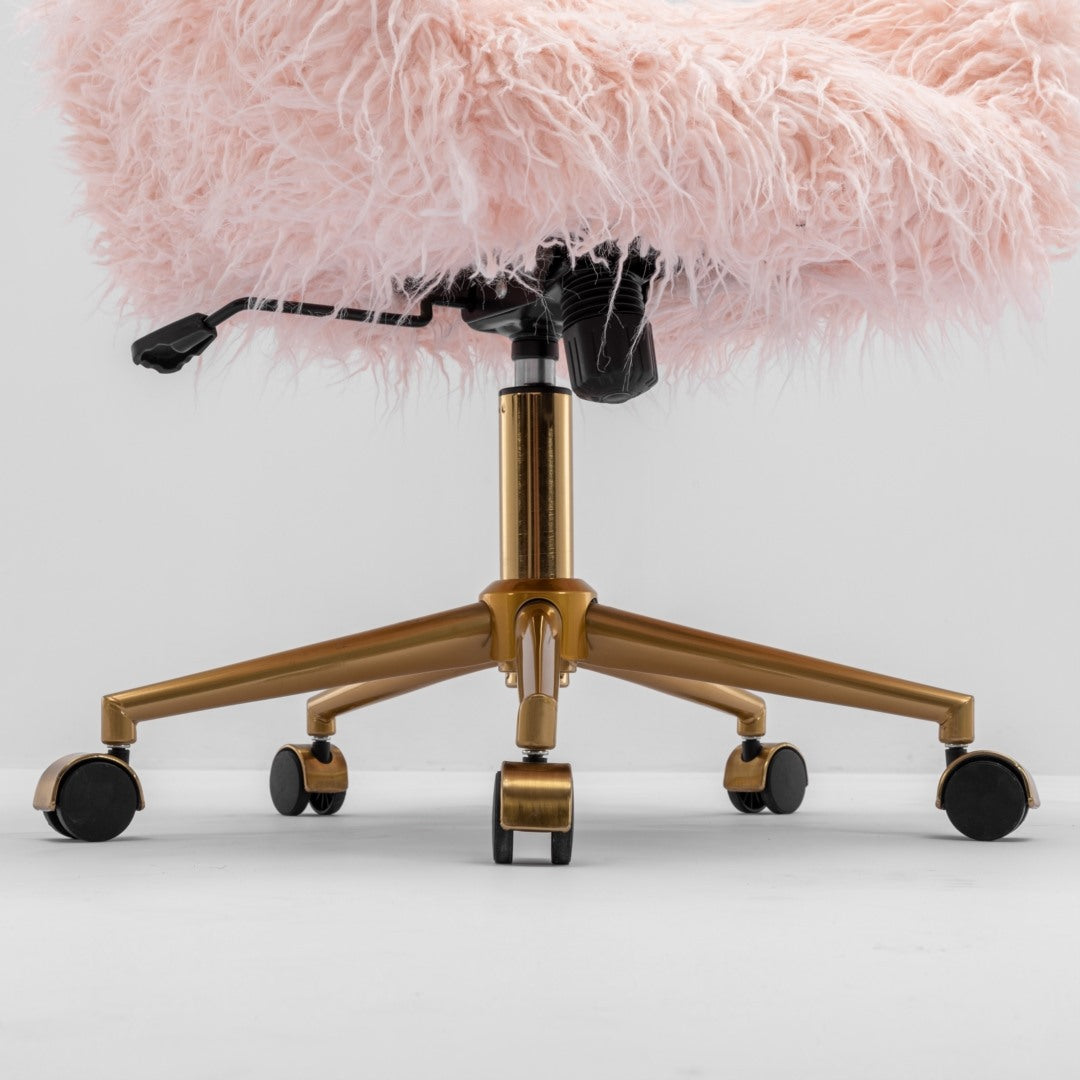 Fluffy Office Chair Faux Fur Modern Swivel Desk Chair for Women And Girls-Pink