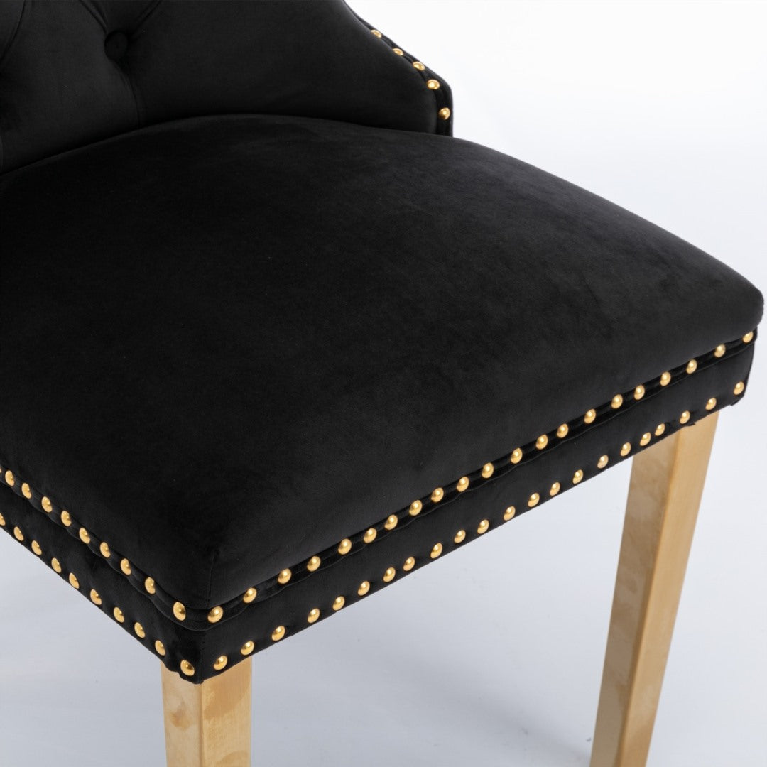 4x Velvet Dining Chairs with Golden Metal Legs-Black