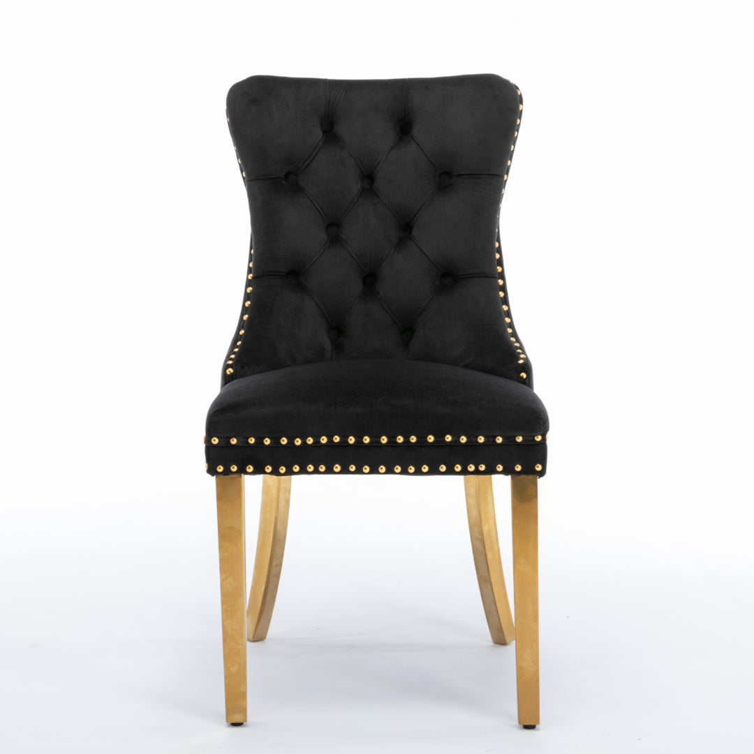 8x Velvet Dining Chairs with Golden Metal Legs-Black