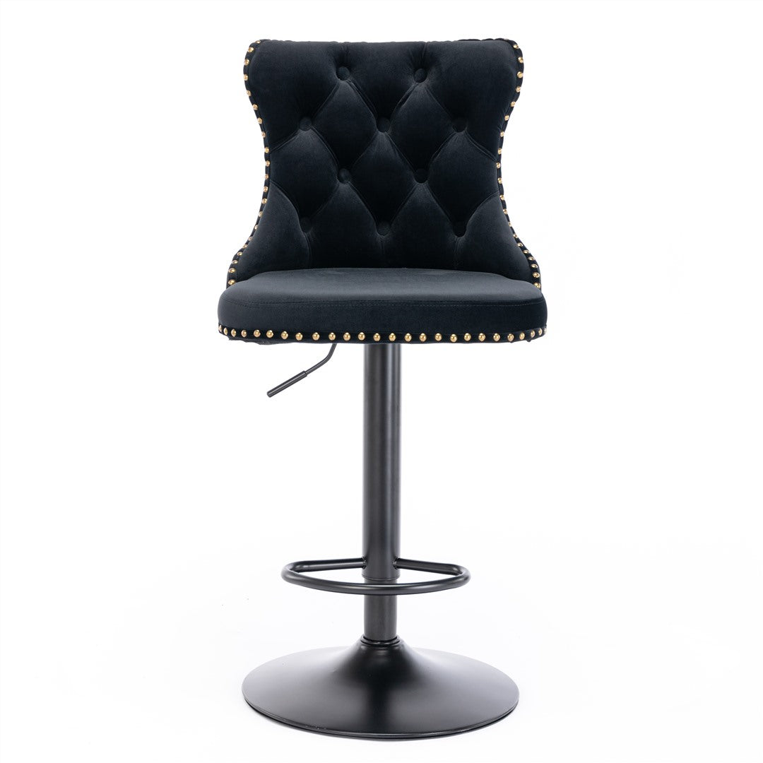 4x Height Adjustable Swivel Bar Stool Velvet Nailhead Barstool with Footrest