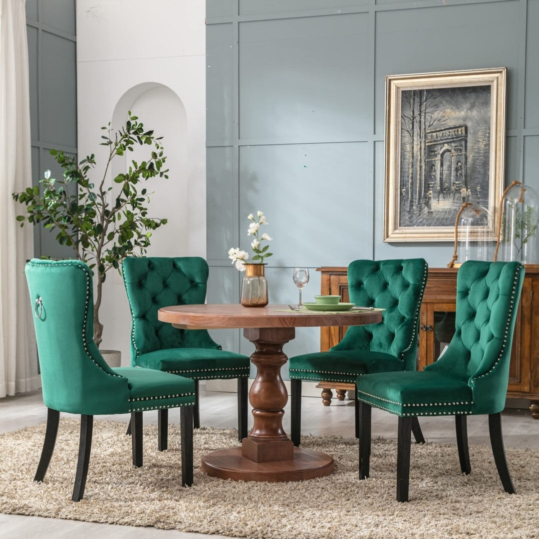 6x Velvet Dining Chairs- Green