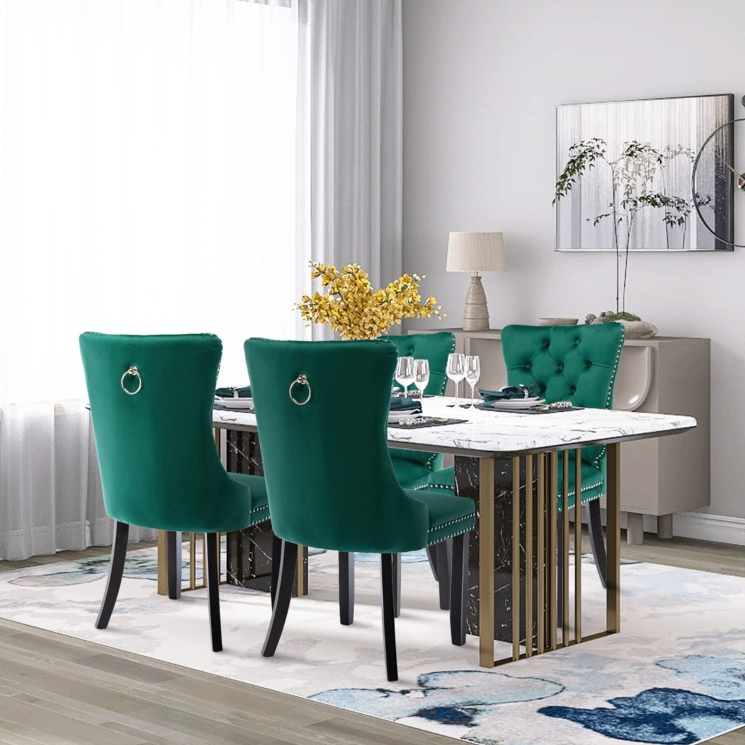 6x Velvet Dining Chairs- Green