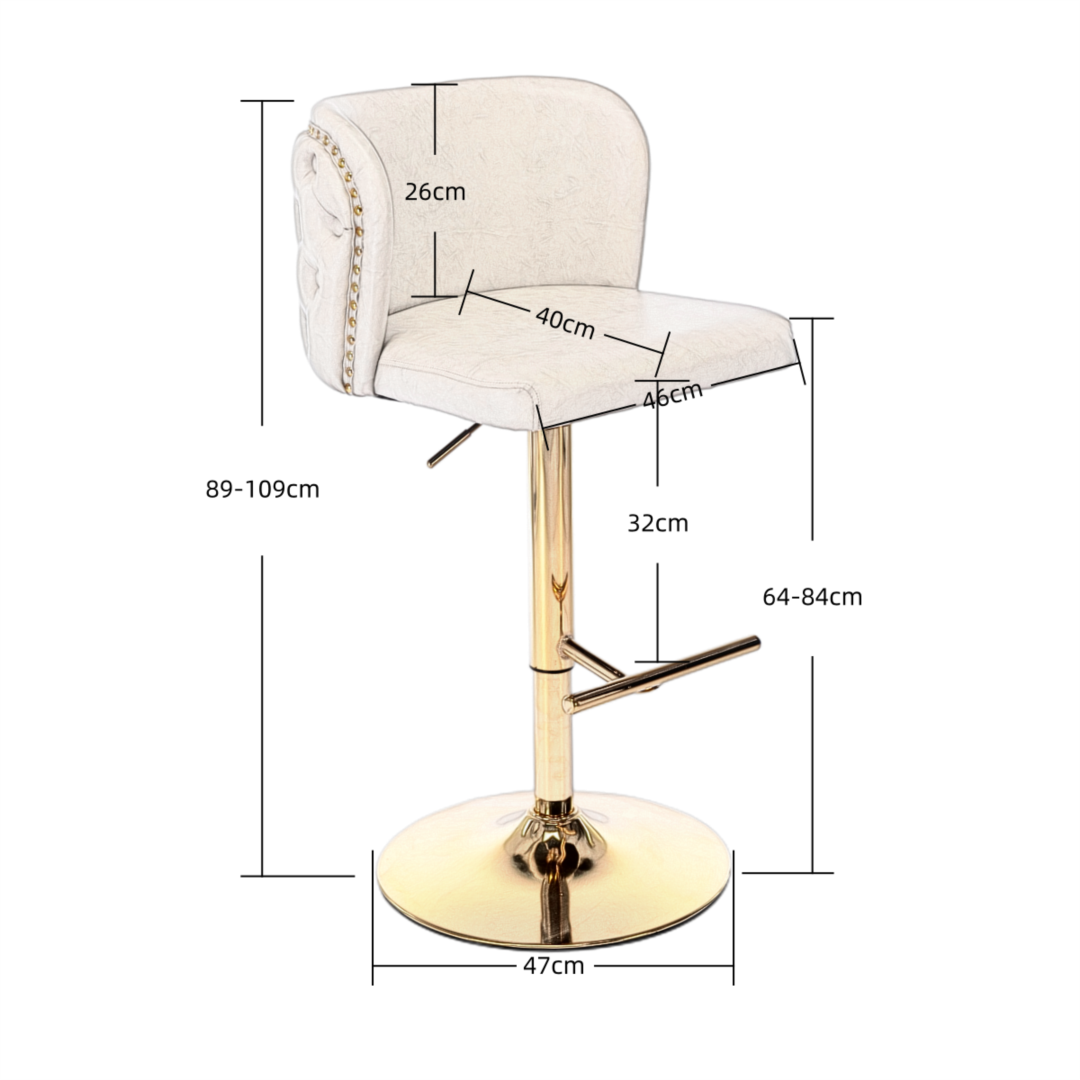 2x Faux Leather Golden Base Swivel Bar Stools- Beige