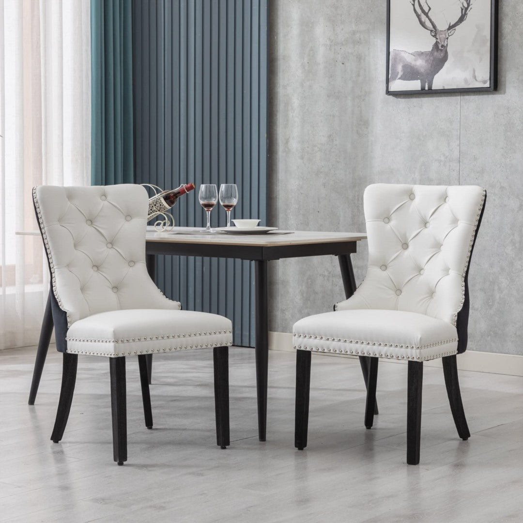 2x PU Faux Leather & Velvet Dining Chairs-White & Black