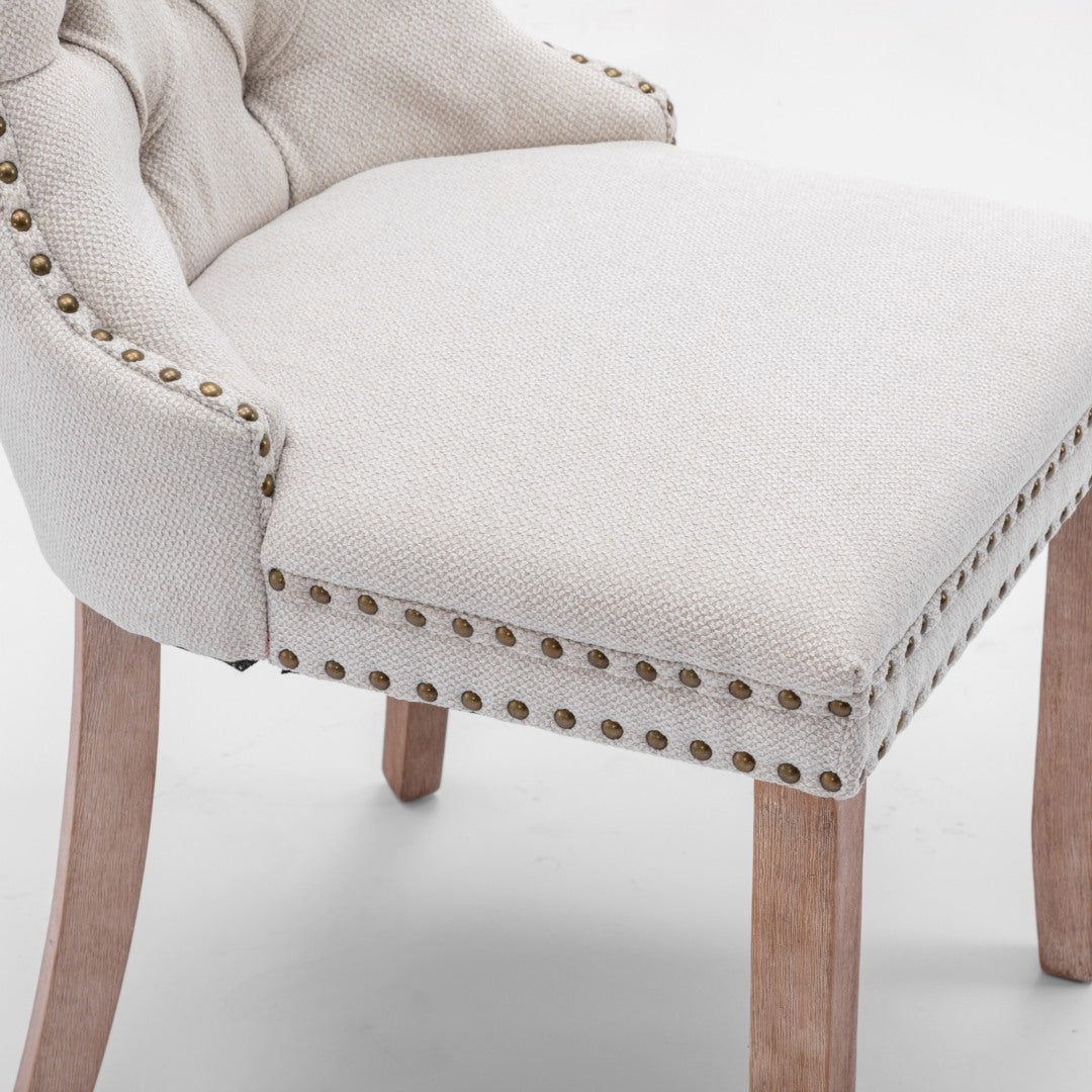 AADEN Modern Elegant Button-Tufted Upholstered Fabric with Studs Trim and Wooden legs Dining Side Chair-Beige