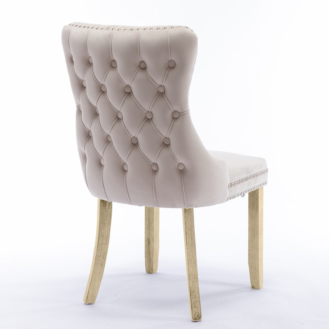 6x Velvet Upholstered Dining Chairs Tufted Wingback Side Chair with Studs Trim Solid Wood Legs for Kitchen