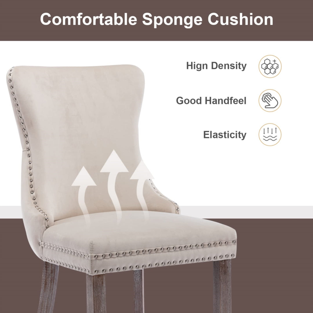 6x Velvet Upholstered Dining Chairs Tufted Wingback Side Chair with Studs Trim Solid Wood Legs for Kitchen