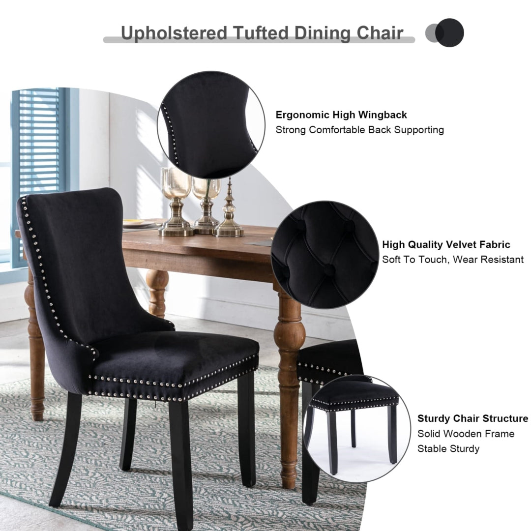 8x Velvet Upholstered Dining Chairs Tufted Wingback Side Chair with Studs Trim Solid Wood Legs for Kitchen