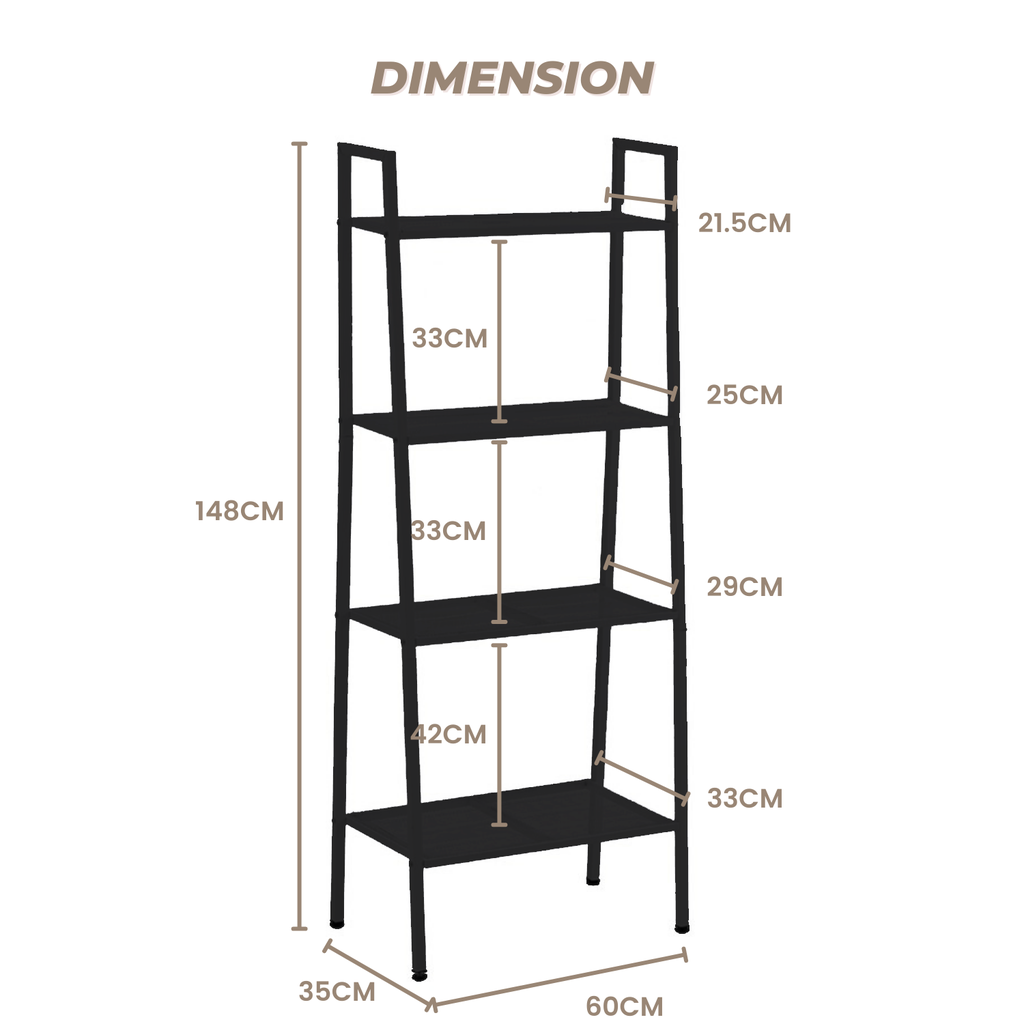 EKKIO Ladder Shelf 4 Tier (Black) EK-LS-101-DSH