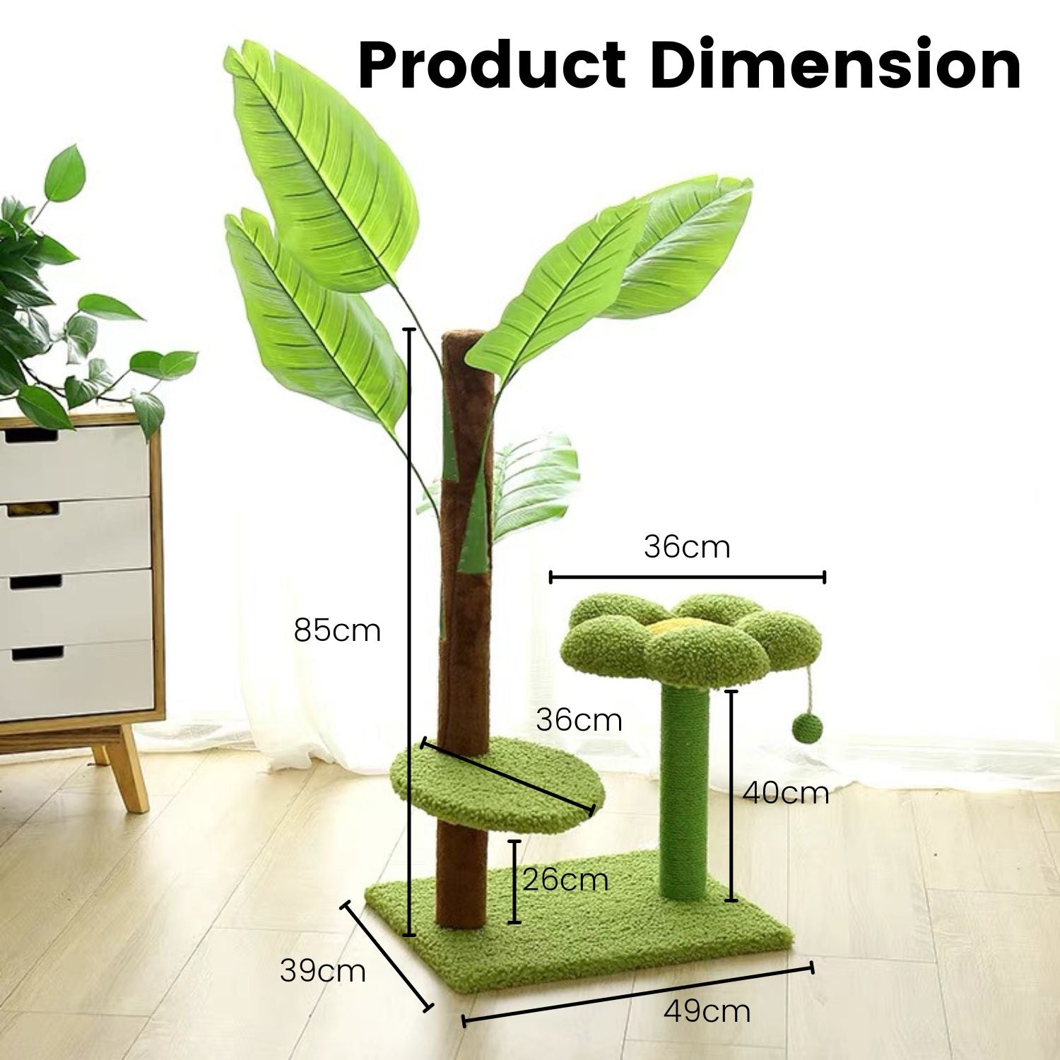 Floofi Cat Tree with Leaves (85cm Green) 2 Boxes FI-CT-111-RN