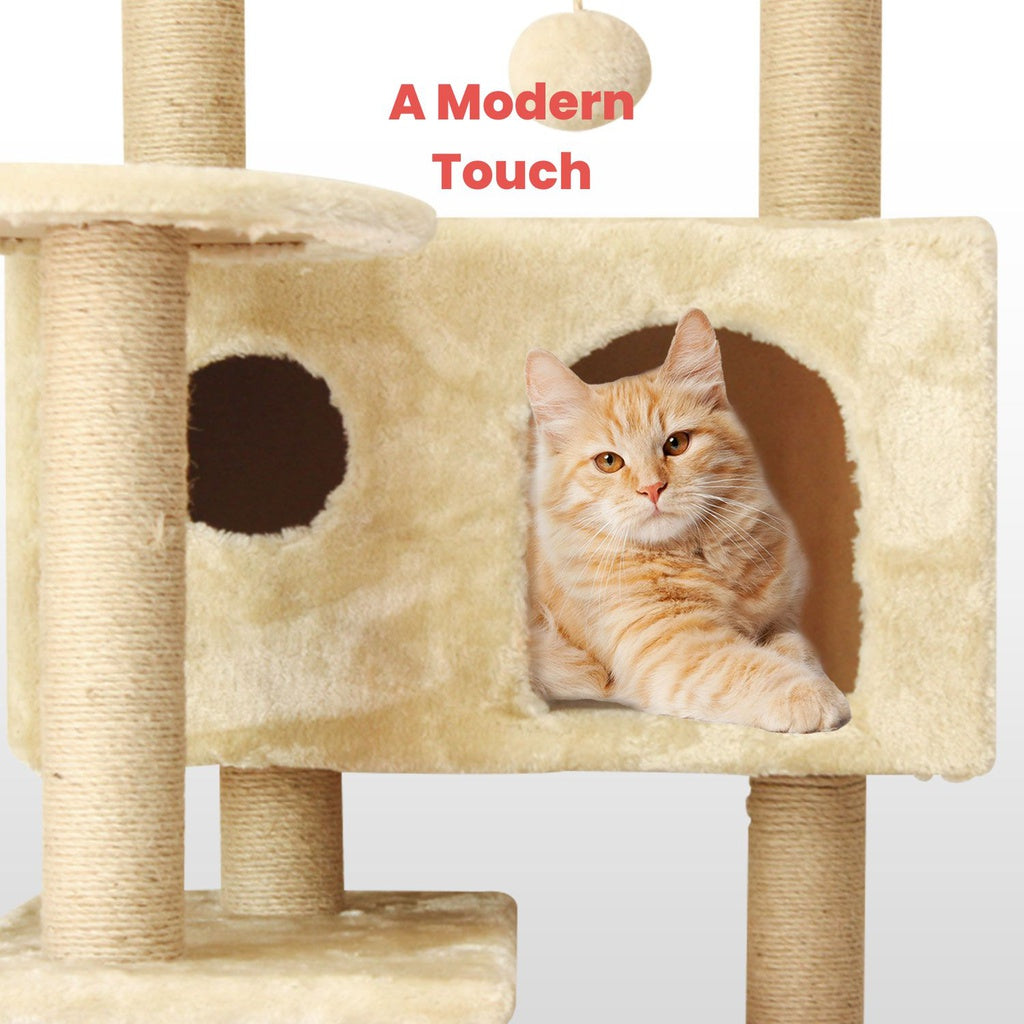 FLOOFI 150cm Plush Cat Condo Cat Tree Beige FI-CT-157-BJ