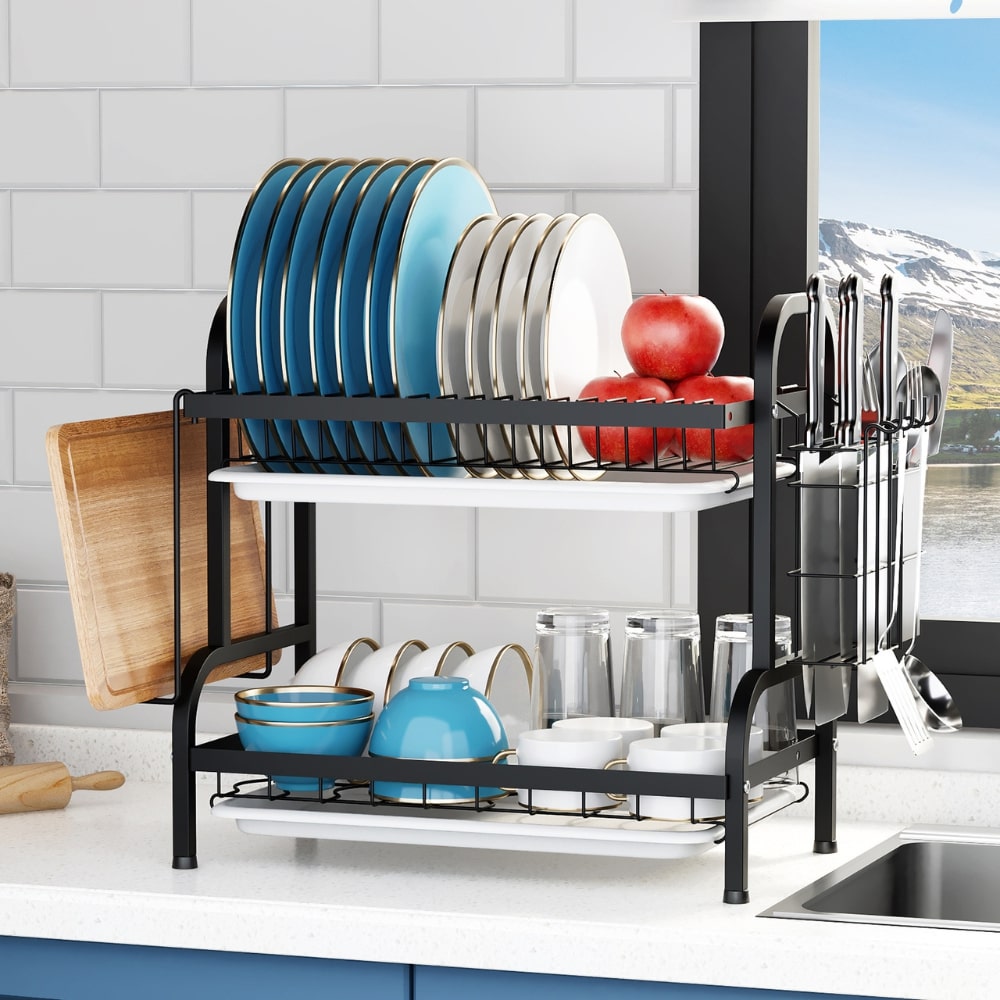 GOMINIMO 2-Tier Dish Rack with Utensil Holder GO-DR-101-HZ