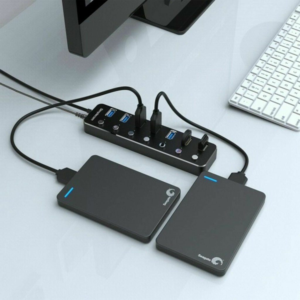 Simplecom CH375PS Aluminium 7 Port USB 3.0 Hub w/Individual Switches & Power Adapter