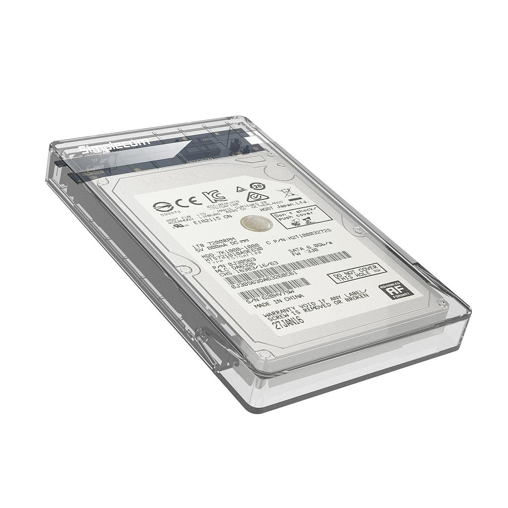 Simplecom SE203-CL Tool Free 2.5" SATA HDD SSD to USB 3.0 Hard Drive Enclosure Clear