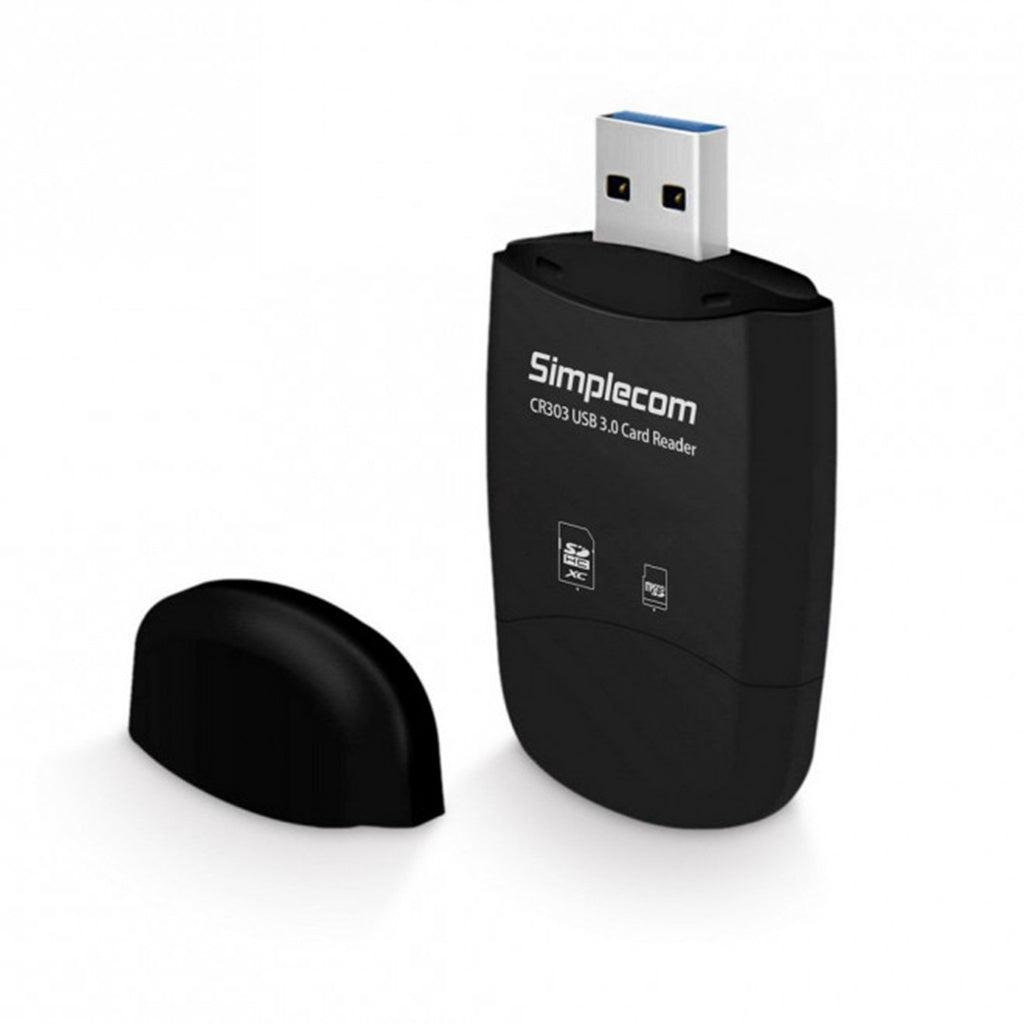 Simplecom CR303-BK 2 Slot SuperSpeed USB 3.0 Card Reader with Dual Caps - Black