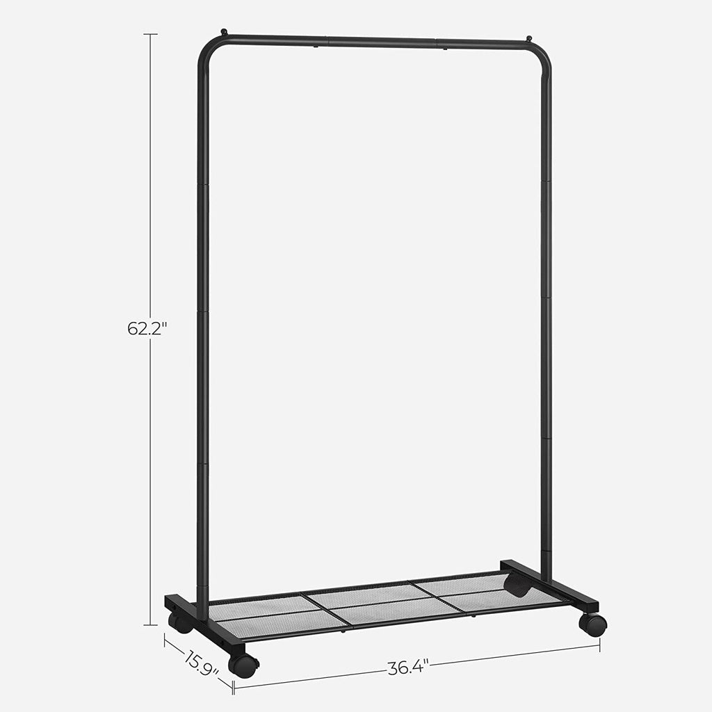 SONGMICS Clothes Rack with Wheels Sturdy Steel Frame Black HSR25BK