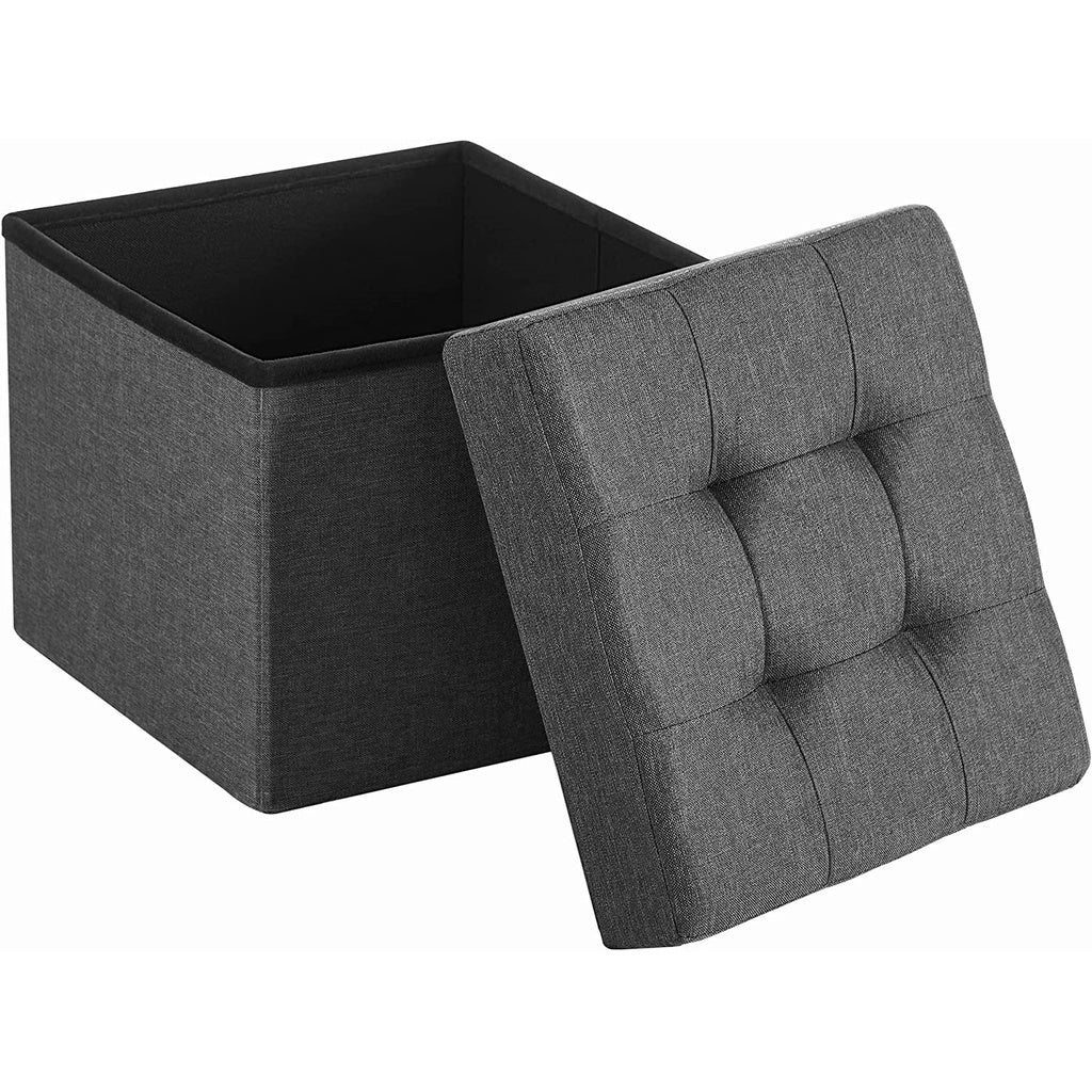 SONGMICS 38cm Folding Storage Ottoman Bench Foot Rest Stool Dark Gray