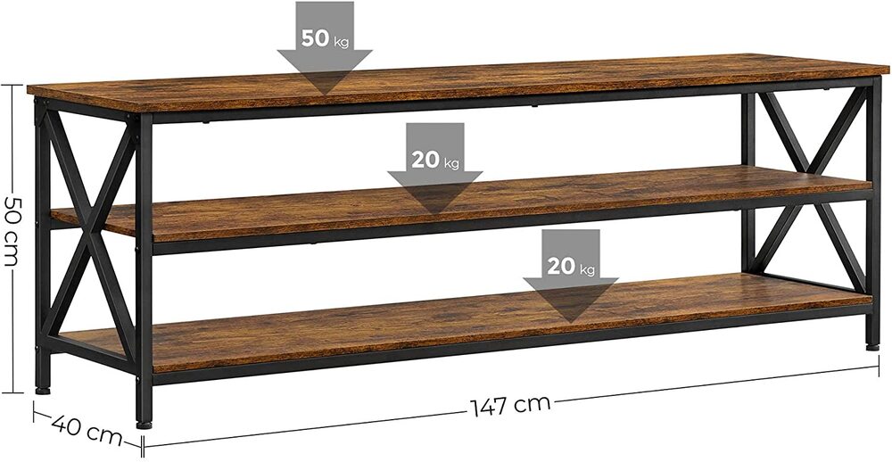 VASAGLE TV Shelf TV Cabinet Lowboard for TVs up to 65 inches Vintage Brown/Black LTV100B01