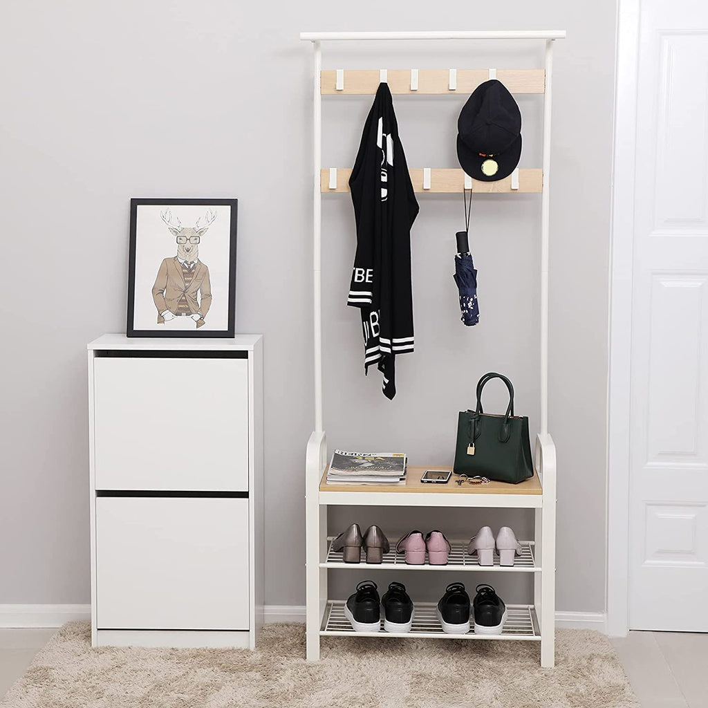 VASAGLE Coat Rack Stand 175cm White HSR40W