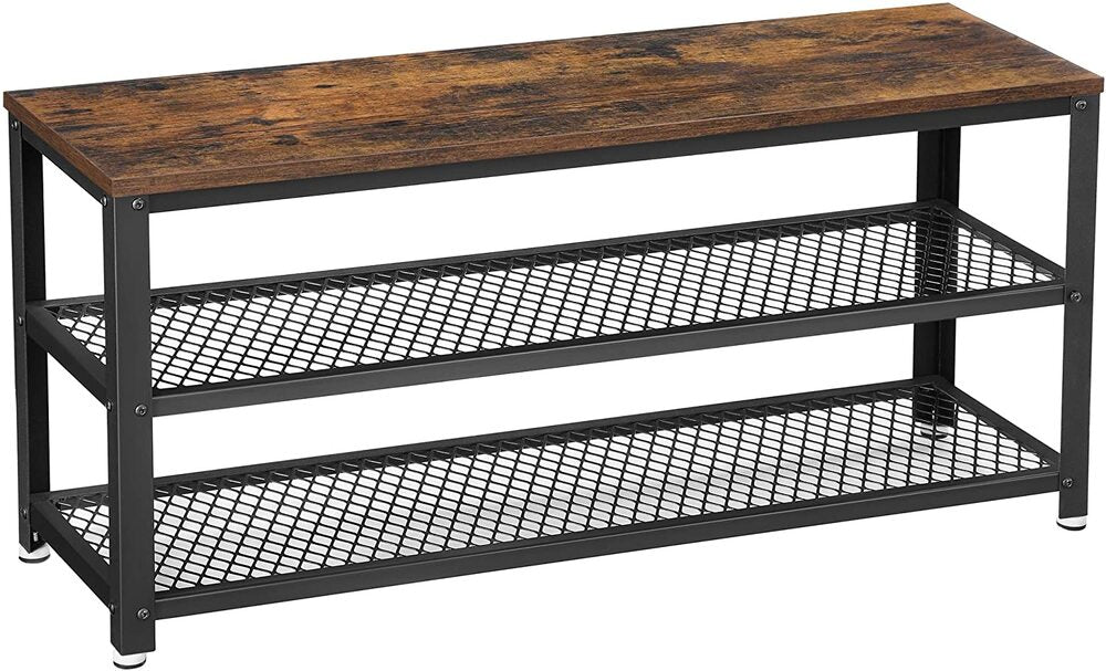 VASAGLE Shoe Bench Rack with 2 Shelves Rustic Brown and Black LBS078B01