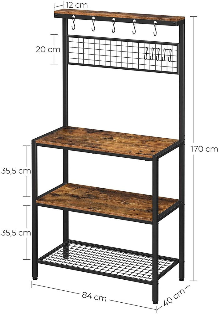 VASAGLE Industrial Kitchen Baker's Rack Kitchen Unit with Storage Shelves Rustic Brown KKS17BX