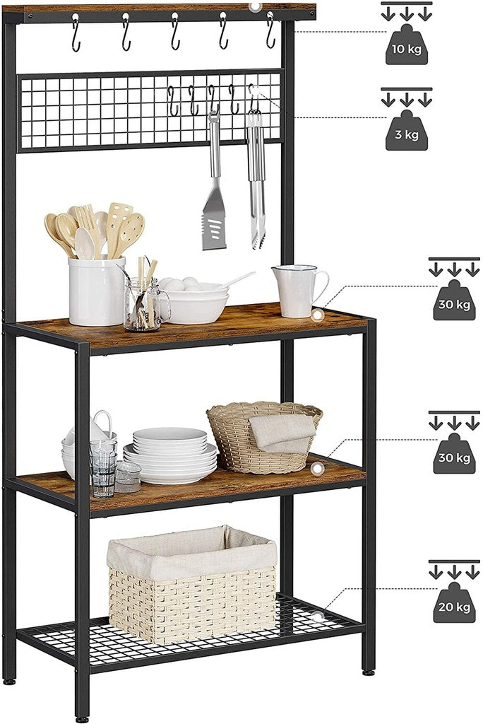 VASAGLE Industrial Kitchen Baker's Rack Kitchen Unit with Storage Shelves Rustic Brown KKS17BX