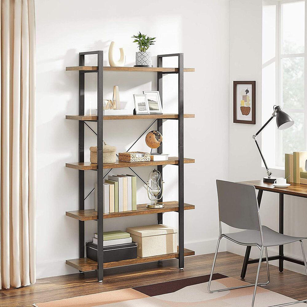 VASAGLE Bookshelf 5-Tier Industrial Stable Bookcase Rustic Brown and Black LLS55BX