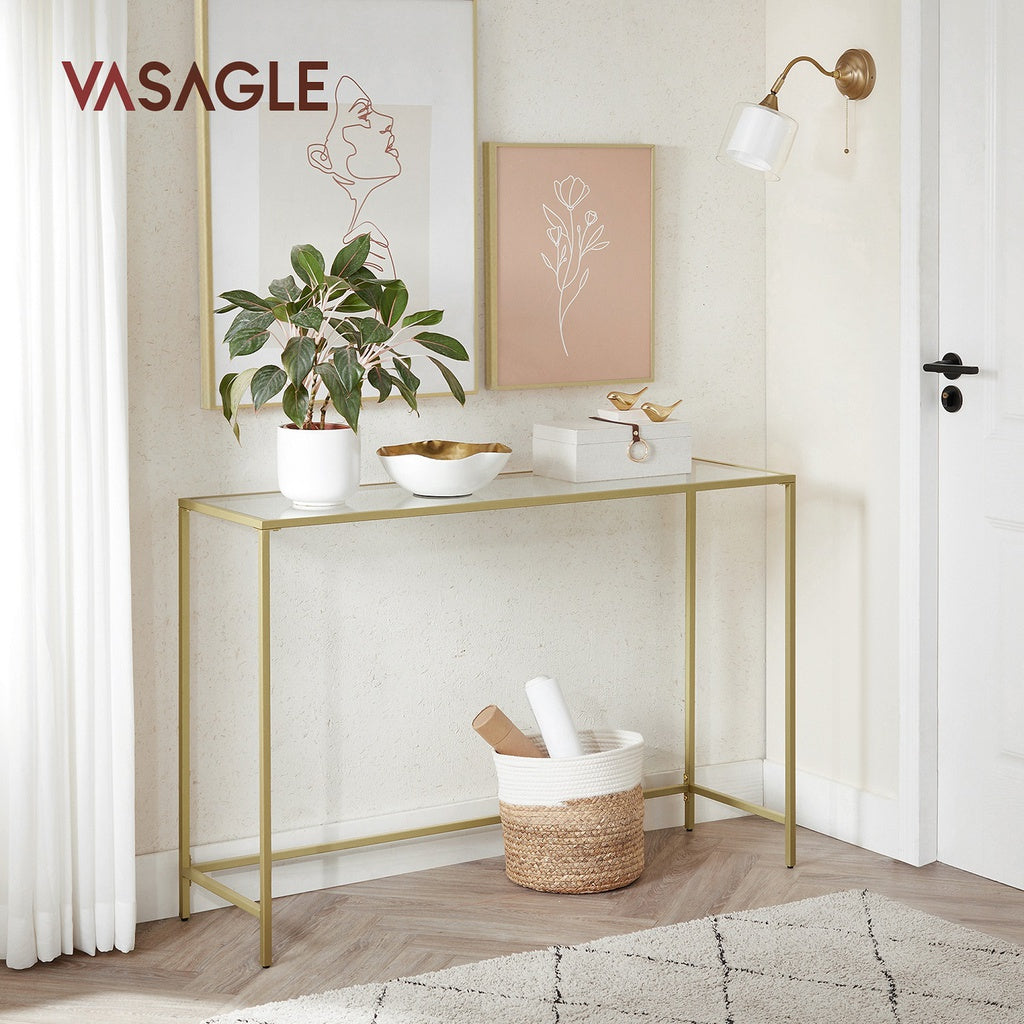 VASAGLE Console Table Tempered Glass Gold LGT036A01