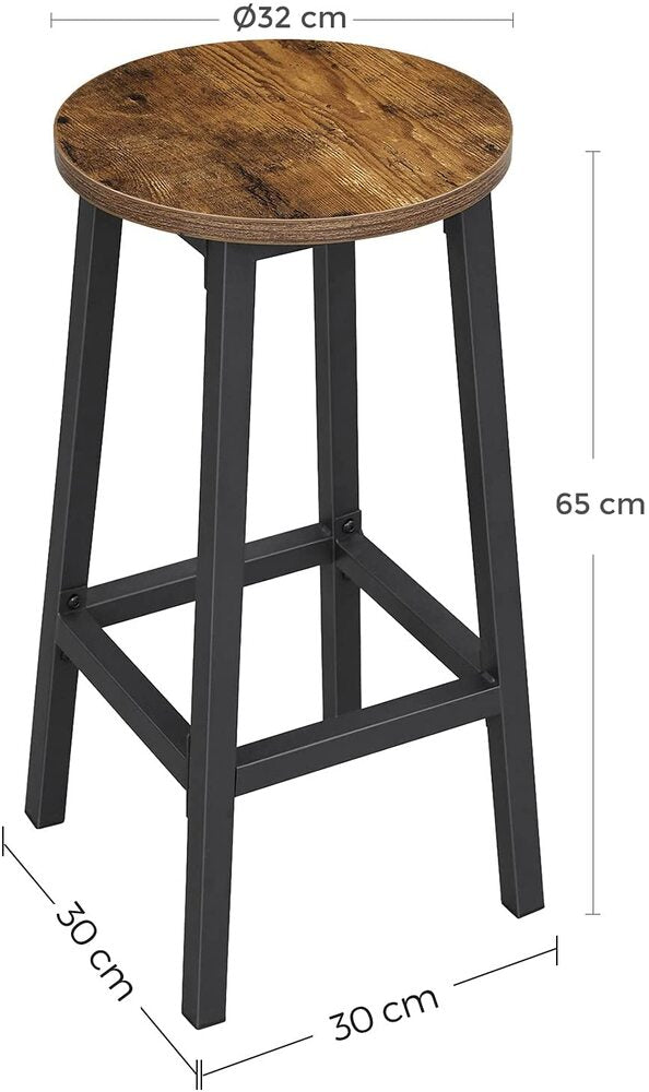 VASAGLE Bar Stools Set of 2 Bar Chairs Kitchen Chairs with Sturdy Steel Frame Height Round Easy Assembly Industrial Style Vintage Brown Black LBC32X