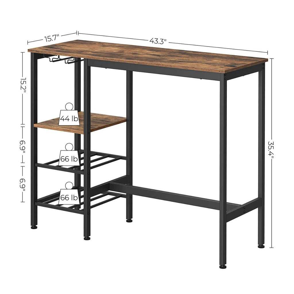 VASAGLE Bar Table with Wine Glass Holder and Bottle Rack LBT013B01