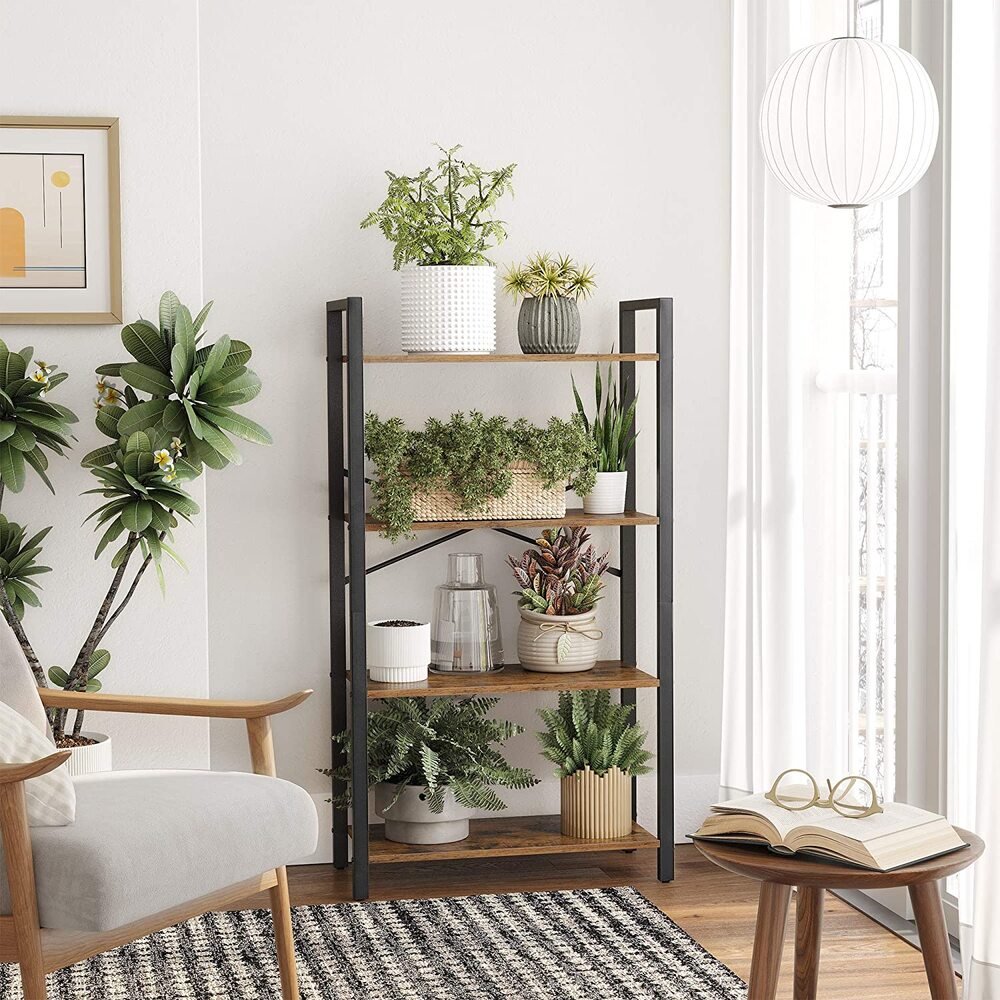 VASAGLE 4-Tier Bookshelf Storage Rack with Steel Frame for Living Room Office Study Hallway Industrial Style Rustic Brown and Black LLS60BX