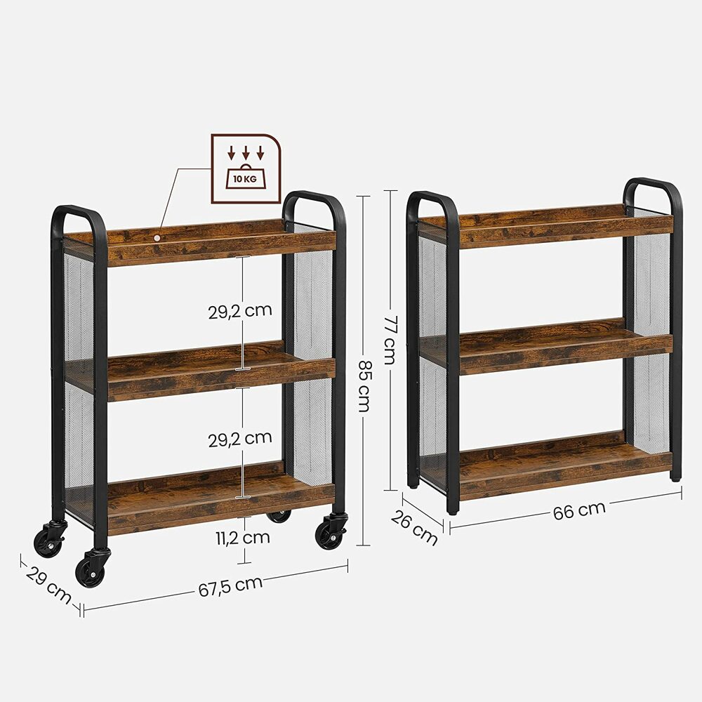 VASAGLE Utility Cart Rustic Brown LRC66BX