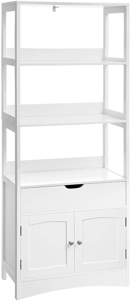 VASAGLE Floor Cabinet with Drawer 3 Open Shelves and Double Doors White BBC67WT