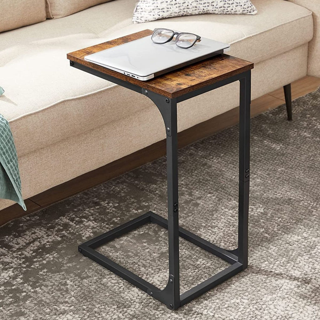 VASAGLE Slim End Table with Metal Frame Industrial Rustic Brown and Black