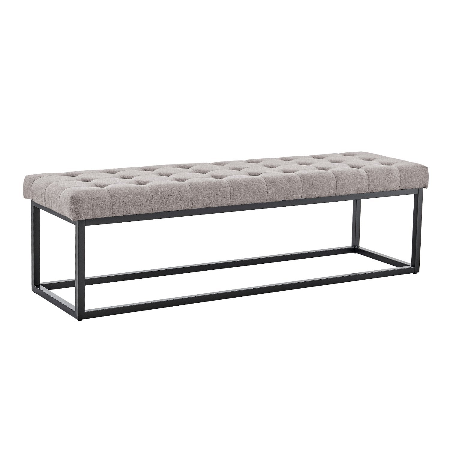 Sarantino Cameron Button-tufted Upholstered Bench With Metal Legs By Sarantino - Light Grey Linen