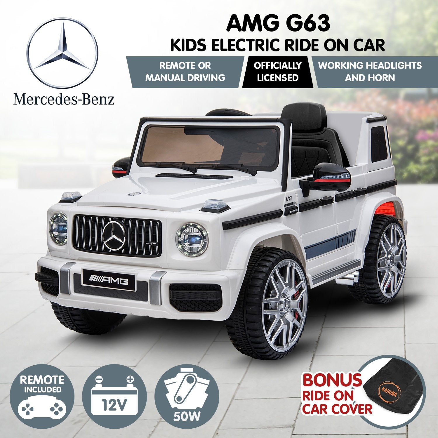 Kahuna Mercedes Benz AMG G63 Licensed Kids Ride On Electric Car Remote Control - White