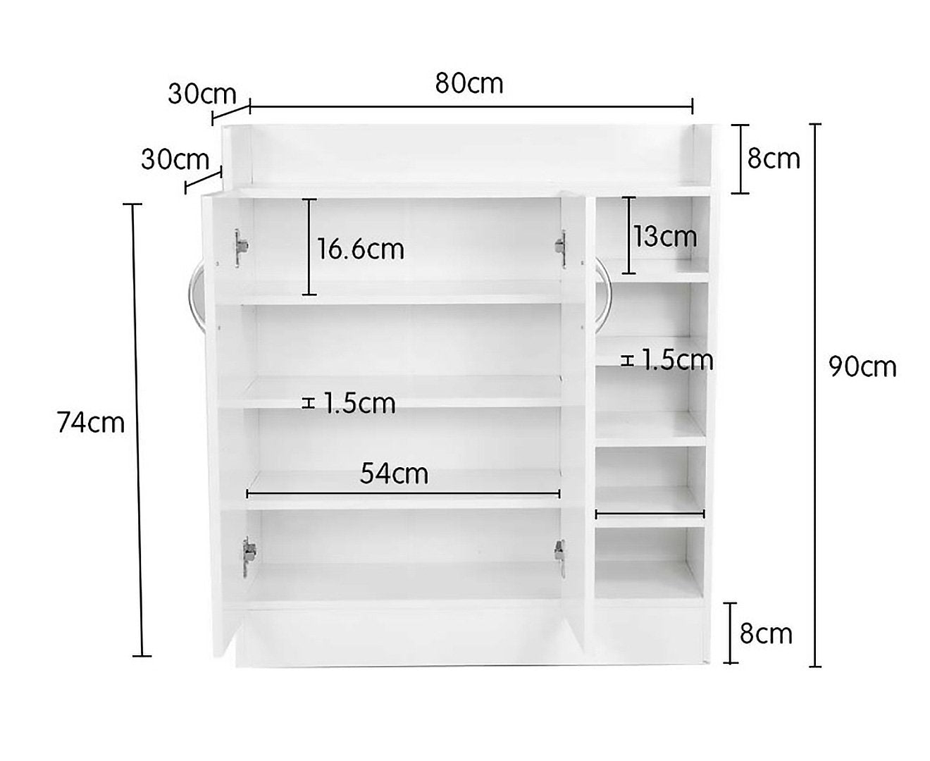 Sarantino New 21 Pairs Shoe Cabinet Rack Storage Organiser Shelf 2 Doors Cupboard White