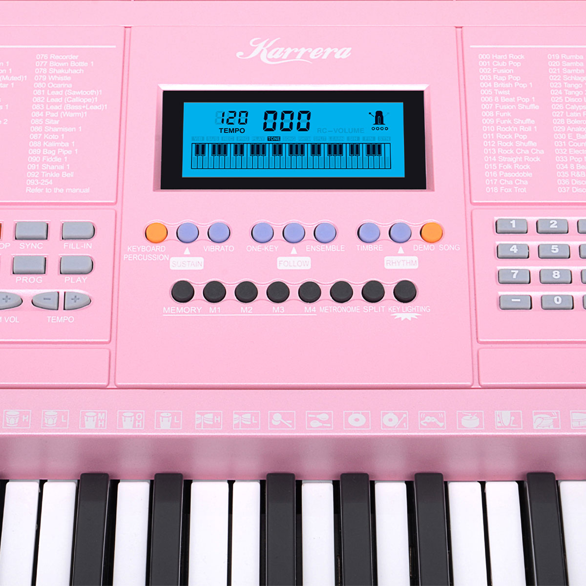 Karrera 61 Keys Electronic LED Piano Keyboard with Stand - Pink