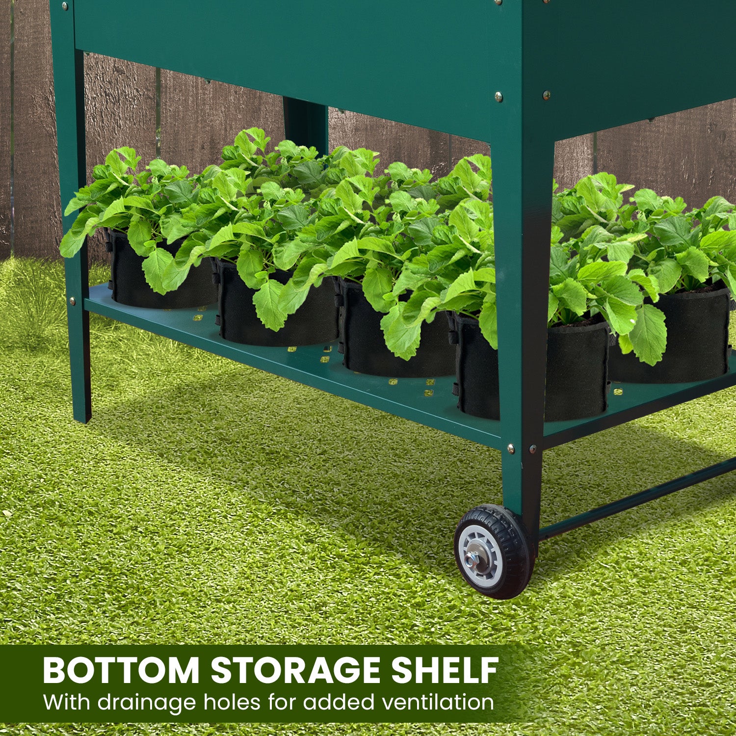 Wallaroo Garden Bed Cart Raised Planter Box 108.5 x 50.5 x 80cm Galvanized Steel - Green