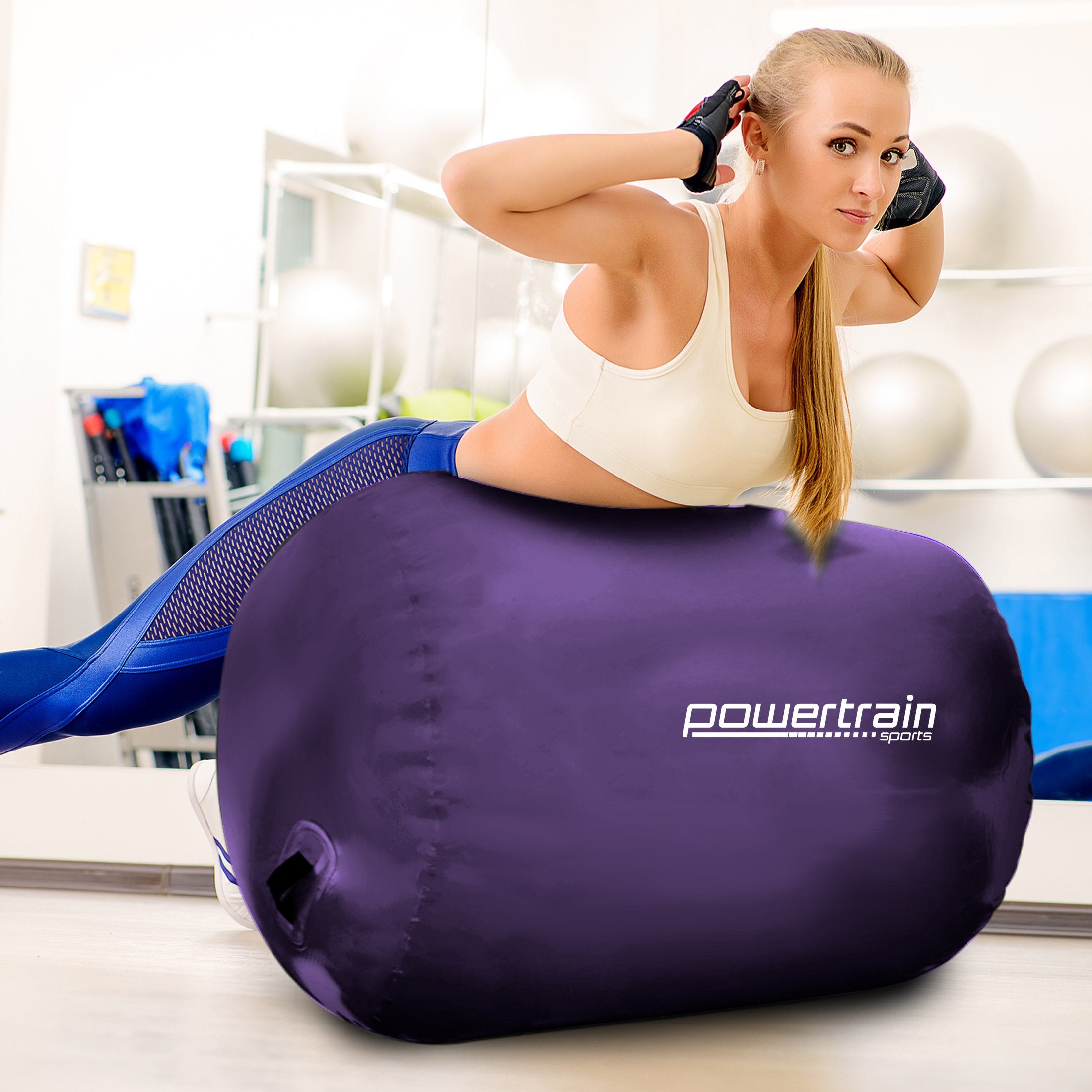 Powertrain Sports Inflatable Air Exercise Roller Gymnastics Gym Barrel 120 x 75cm Purple