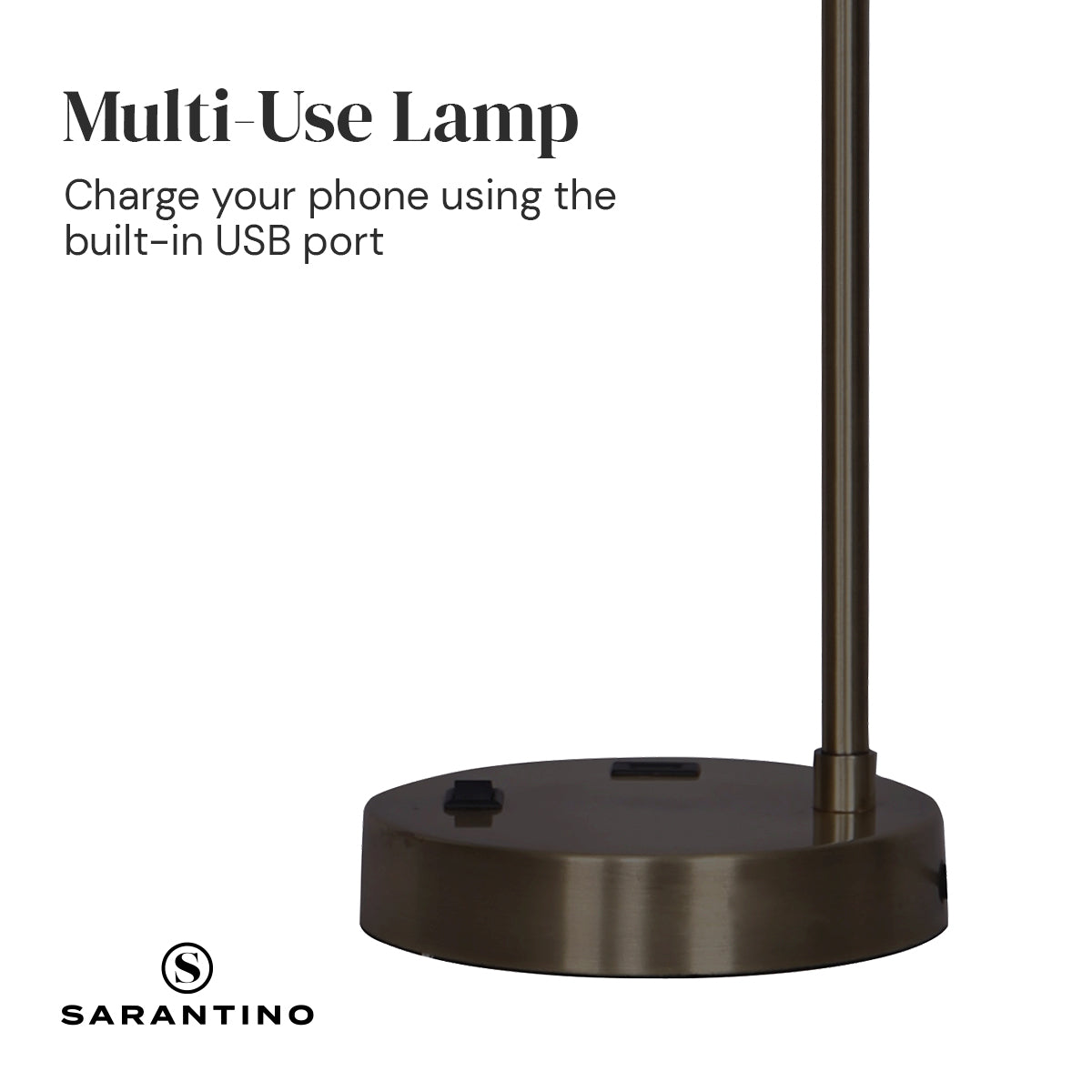 Sarantino Metal Task Lamp with USB Charging Port Bronze Finish