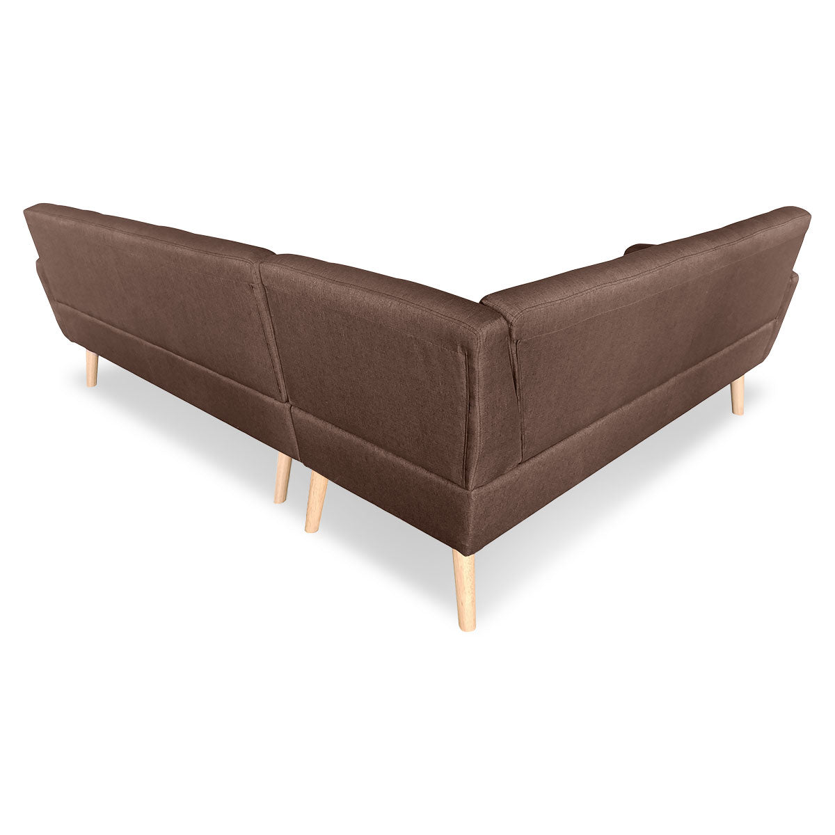 Sarantino Faux Linen Corner Wooden Sofa Lounge L-shaped with Chaise - Brown