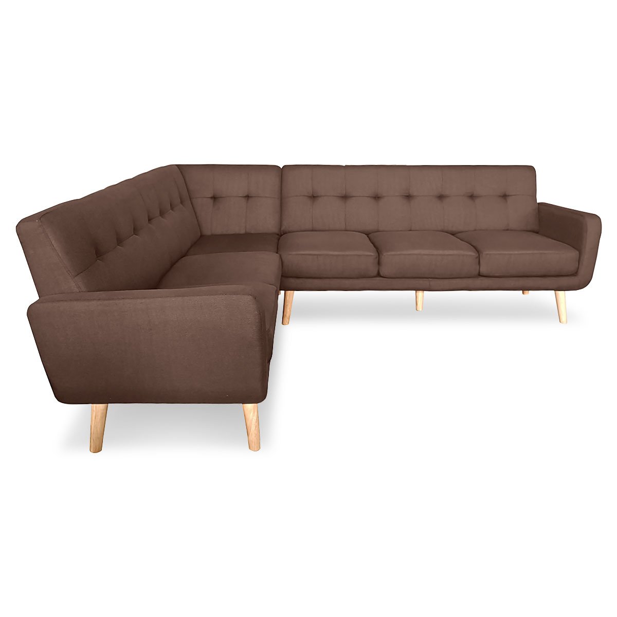 Sarantino Faux Linen Corner Wooden Sofa Lounge L-shaped Futon with Chaise - Brown