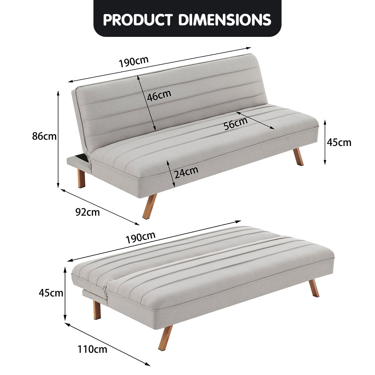 Sarantino 3 Seater Modular Linen Fabric Sofa Bed Couch Futon - Beige